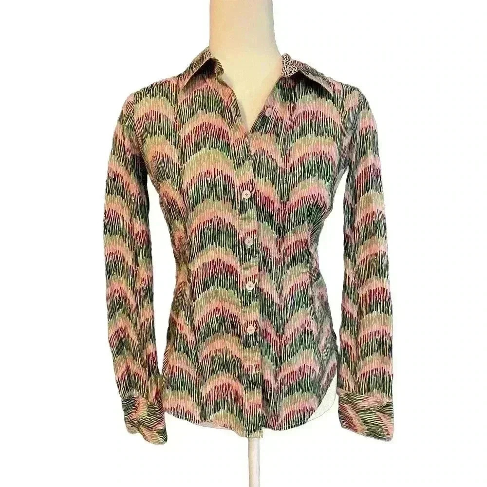 LILLY PULITZER Button Down Shirt Long Sleeve Cotton Top Pink Collared 2 XS S